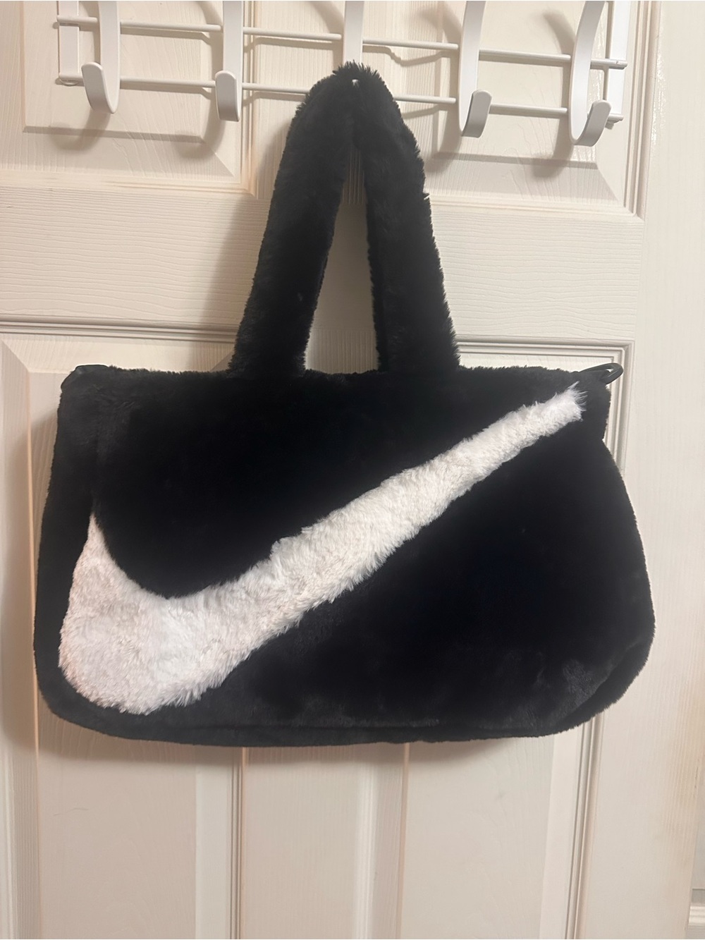 Nike SportswearTote Bag Black w/ White Swoosh Adj Strap Interior Zip Pocket C1
